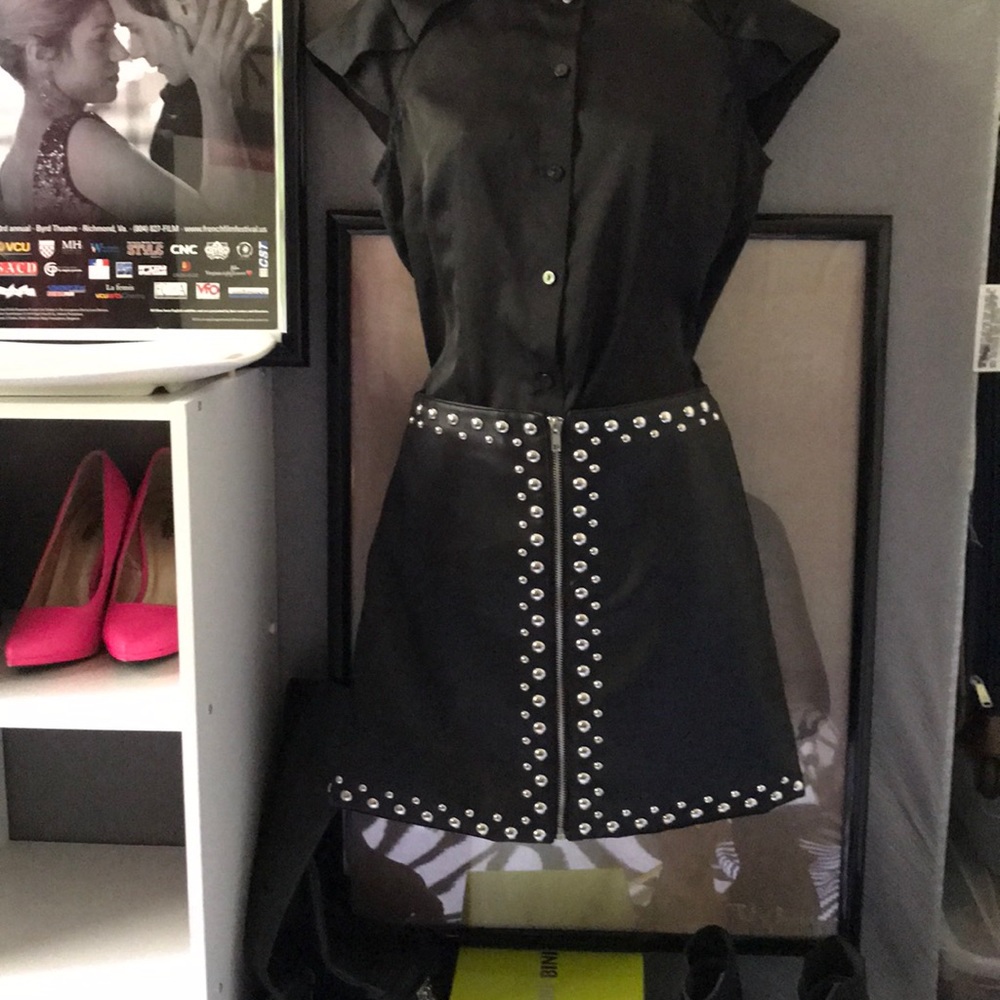 FOREVER 21 studded black leather zip up